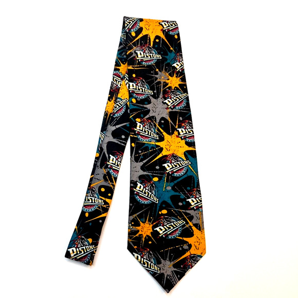 Detroit Pistons Necktie Burst Repeat Allover Print NBA Basketball Super Fan - Picture 1 of 7